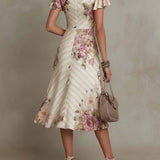 Margareta | Rochie Midi din Satin Floral Vintage