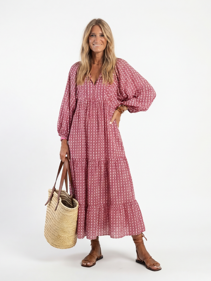 Dagmar | Geometric Print Long Sleeve Midi Dress