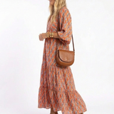 Aneta | Geometric Print V Neck Tiered Midi Dress