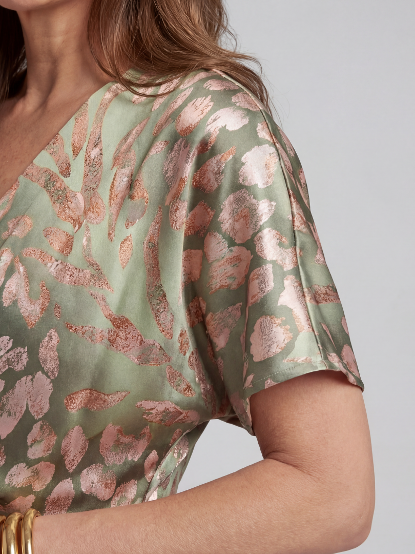 Julie | Abstract Print V Neck Twist Waist Midi Dress