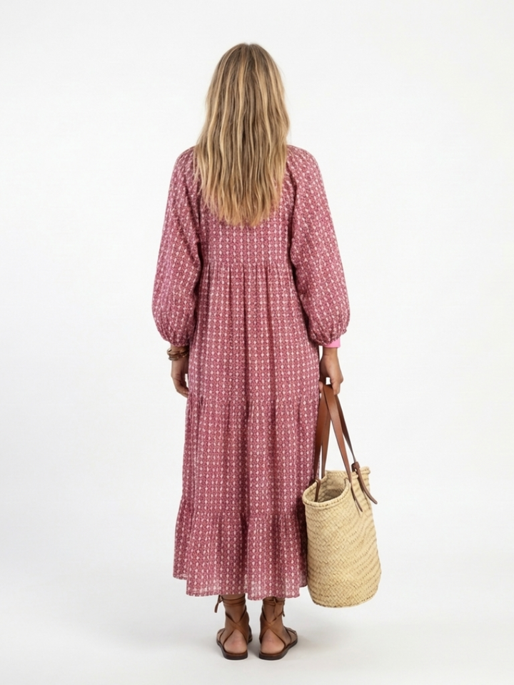 Dagmar | Geometric Print Long Sleeve Midi Dress