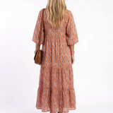 Aneta | Geometric Print V Neck Tiered Midi Dress