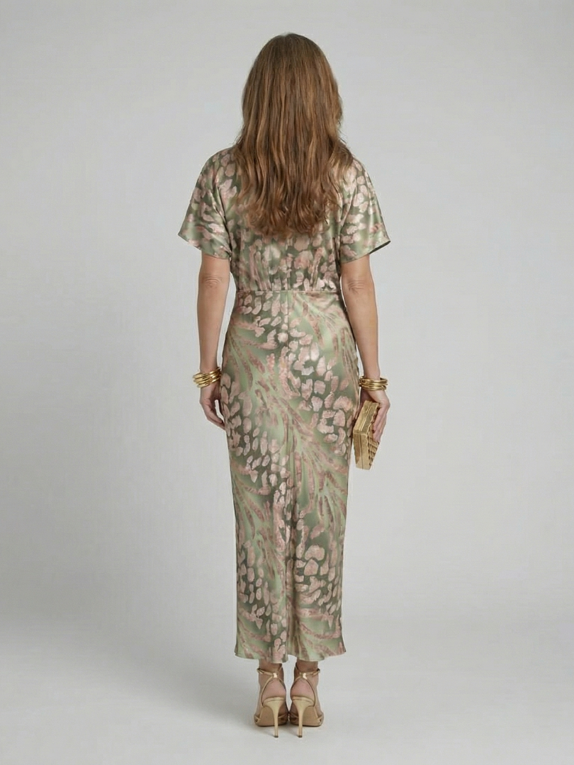 Julie | Abstract Print V Neck Twist Waist Midi Dress