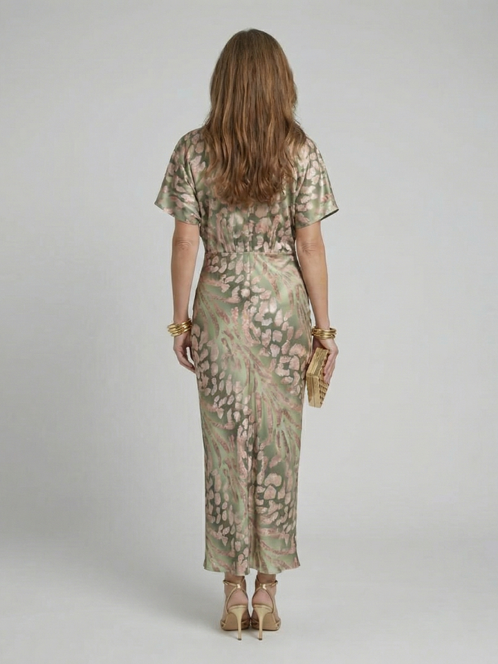 Julie | Abstract Print V Neck Twist Waist Midi Dress