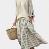 Daniela | Comfortable Loose Blouse & Striped Midi Skirt