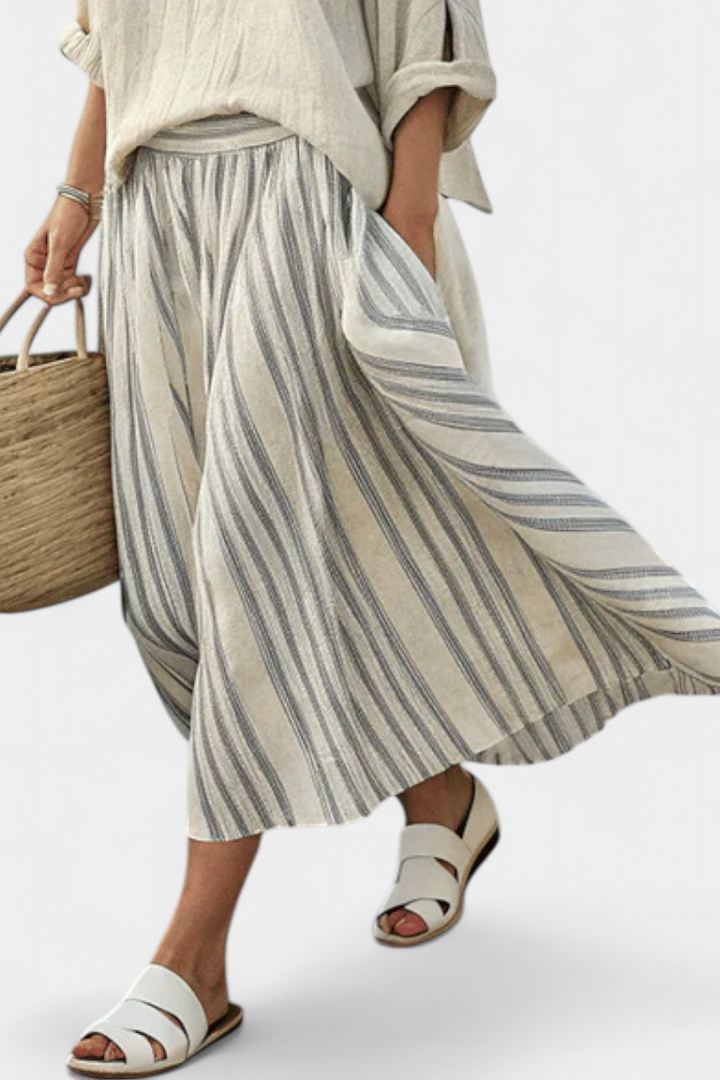 Daniela | Comfortable Loose Blouse & Striped Midi Skirt