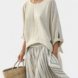 Daniela | Comfortable Loose Blouse & Striped Midi Skirt