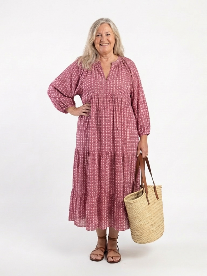 Dagmar | Geometric Print Long Sleeve Midi Dress
