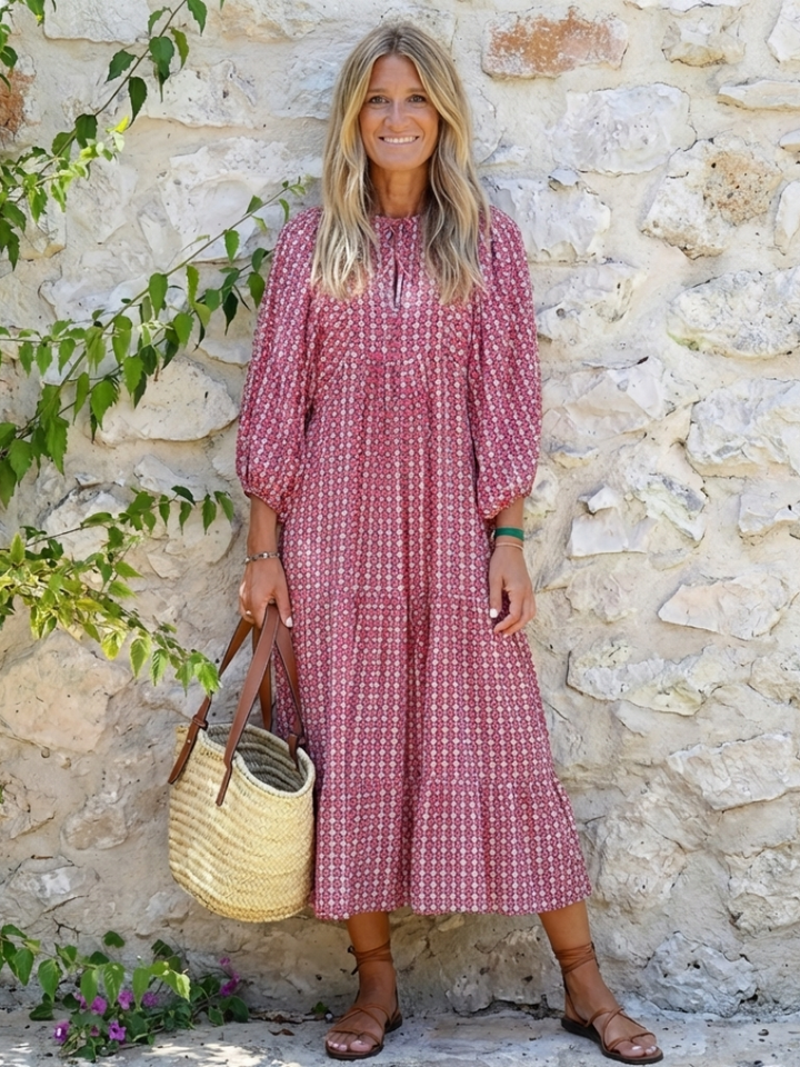 Dagmar | Geometric Print Long Sleeve Midi Dress