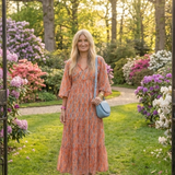 Aneta | Geometric Print V Neck Tiered Midi Dress