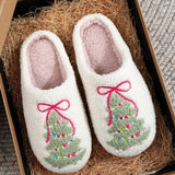 CELESTÝNKA™ - Christmas Bowknot Embroidered Plush Slippers with Tree Design