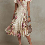 Margareta | Rochie Midi din Satin Floral Vintage
