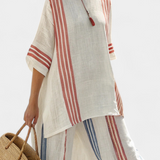 Sláva | Sophisticated Multicolor Striped Top & Mediterranean Pants