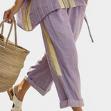 Nikola | Elegant Lavender Top & Mustard Striped Pants