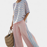 Viktorka | Elegant Pink-Blue Linen Blouse & Soft Pants