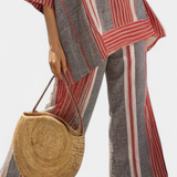 Ilona | Elegant Coral-Gray Linen Top & Wide-Leg Pants