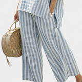 Otýlie | Sophisticated Blue Striped Linen Top & Relaxed Pants