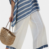 Klára | Sophisticated Blue Striped Top & Hem-Detailed Pants