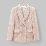 Dámské klasické dvouřadé růžové tvídové sako