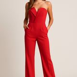 Sleeveless One-Piece Jumpsuit | With V-Neck and Wide-leg Trousers