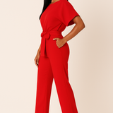 Women's Tie Ribbon Jumpsuit – Short Sleeved One-Piece
