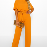 Women's Tie Ribbon Jumpsuit – Short Sleeved One-Piece