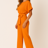 Women's Tie Ribbon Jumpsuit – Short Sleeved One-Piece