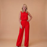 Wide Leg Jumpsuit – Round Neck Mid-Waist Fit for Elegant Styling