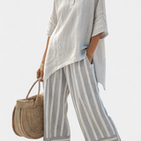 Stellka | Elegant Asymmetrical Blouse & Striped Pants