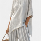 Stellka | Elegant Asymmetrical Blouse & Striped Pants