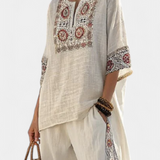 Sylva | Sophisticated Embroidered Raw Blouse & Wide Pants