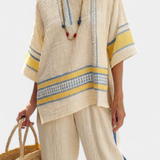 Hedvika | Comfortable Blue-Yellow Mediterranean Top & Linen Pants