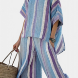 Romana | Elegant Mauve Pastel Top & Striped Linen Pants