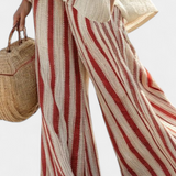 Maruška | Sophisticated Textured Red-Stripe Top & Linen Pants