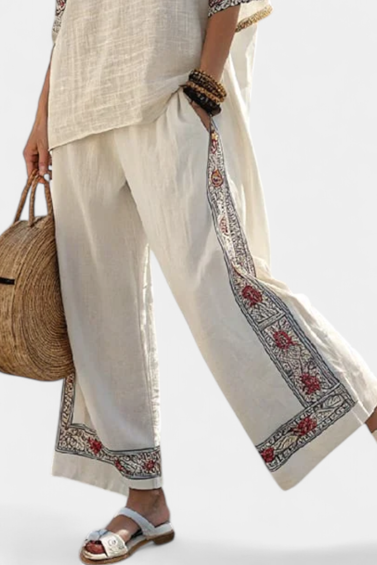 Sylva | Sophisticated Embroidered Raw Blouse & Wide Pants