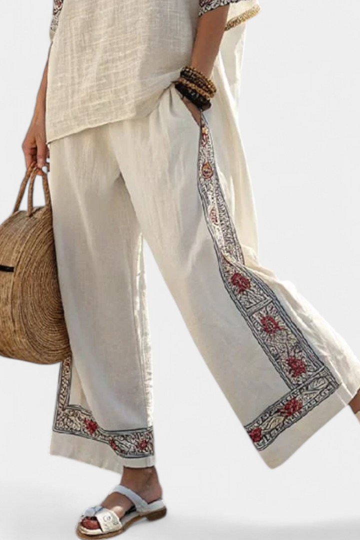 Sylva | Sophisticated Embroidered Raw Blouse & Wide Pants