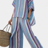 Romana | Elegant Mauve Pastel Top & Striped Linen Pants