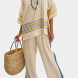 Hedvika | Comfortable Blue-Yellow Mediterranean Top & Linen Pants