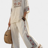 Sylva | Sophisticated Embroidered Raw Blouse & Wide Pants